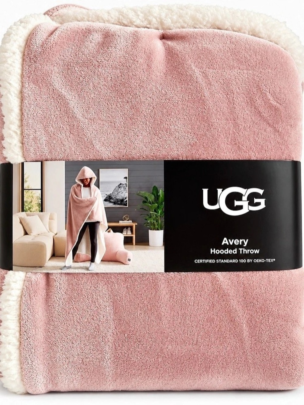 UGG Avery Hooded Throw Blanket Pink-NWT